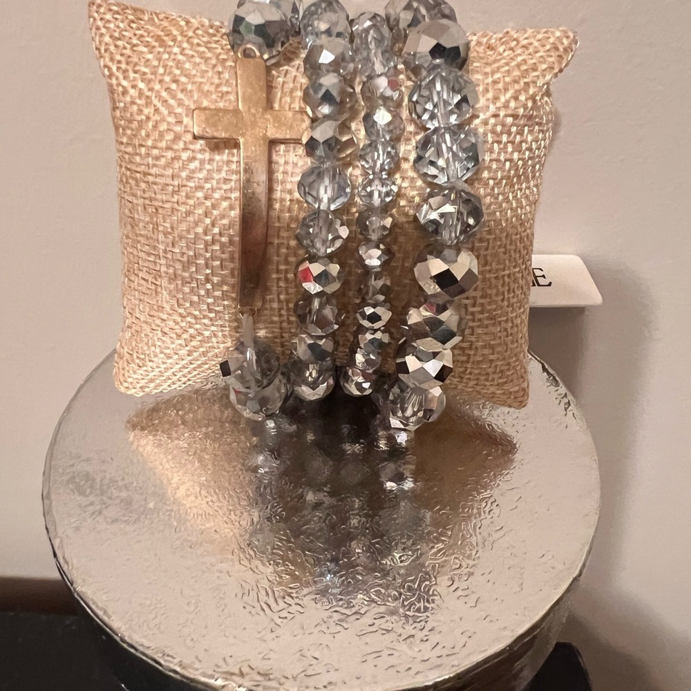New Gold and Silver Beaded Cross Bracelet